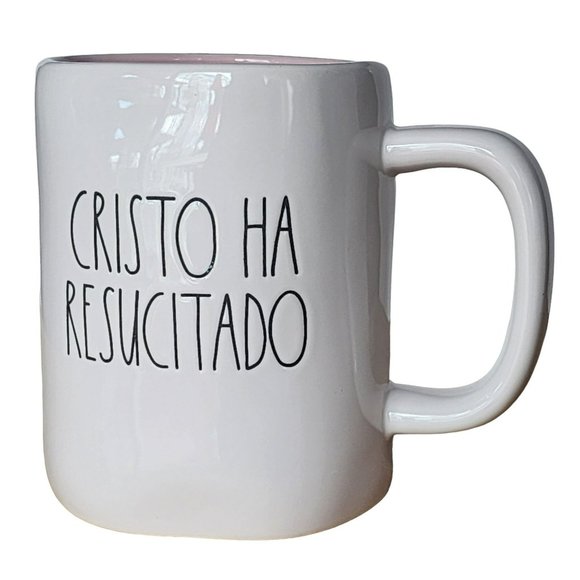 Cross And Message Design Cristo Ha Resucitado White Pink Ceramic Coffee Mug 16oz - Picture 3 of 12